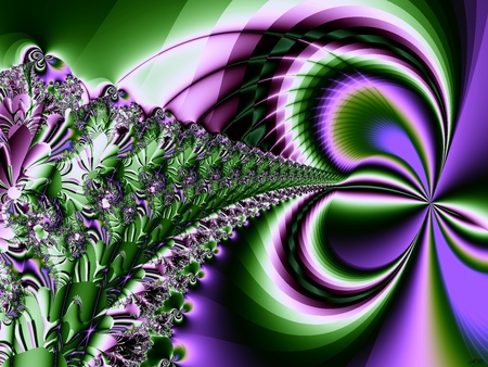 Sucked In - fractal, purple, 3d, mind teaser, green, computer art, cg