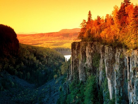 Sheer Drop - canada, autumn trees, mountains, cliff