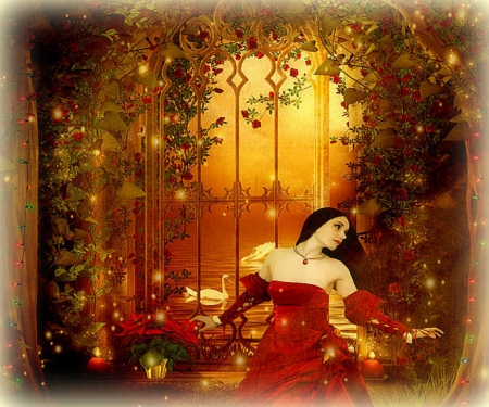 ~That's Magical Xmas~ - roses, people, creative pre-made, greetings, digital art, holidays, xmas and new year, photomanipulation, magical, flowers, girls, christmas, beautiful girls, fantasy, swans, model