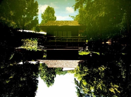 Tea House Reflection - house, japan, garden, lake, tea, reflection