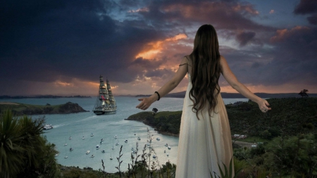 Forgotten - women, boats, cgi, fantasy, ocean, bay