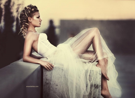 At dawn - women, look, blondes, model, wedding bride, beauty