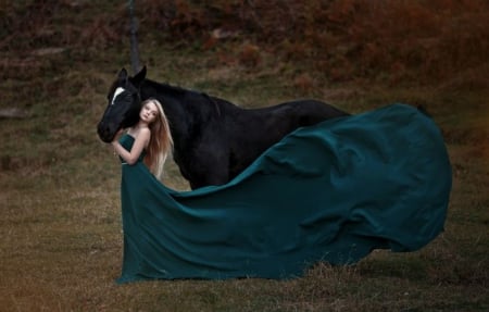 Wind Spirit - women, spirit, dress, blonde, beauty, horse, free, wind, country