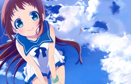 Blue sky - pretty, smile, anime, girl, cute, face