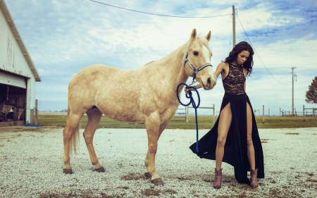 *** Girl with horse *** - girl, female, cowgirl, model