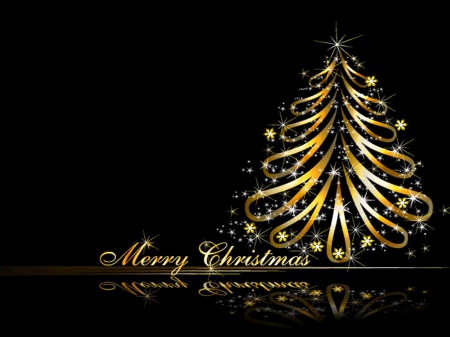 Golden Christmas - greeting, gold, Christmas, tree