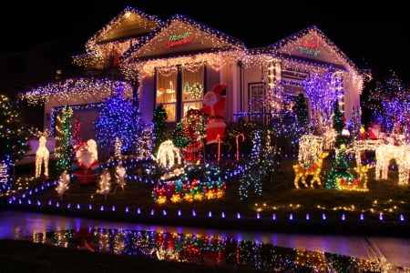 holiday lights - christmas, colorful, ouse, lights, many