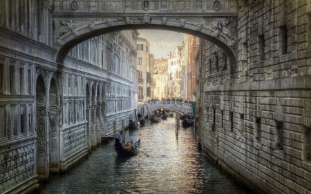 gorgeous canal scene in venice hdr - boats, stone, hdr, bridhe, canal, city