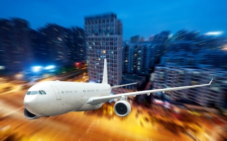 fantastic abstract photo of plane takeoff - abstract, takeoff, plane, city