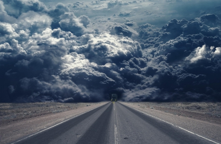 Truck - truck, clouds, blue, road, sky