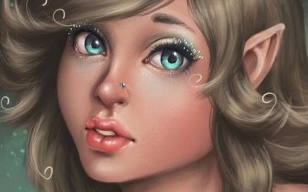 Elf princess - cute, blonde, elf, artwork, girl, eyes, blue, fantasy, blue eyes, princess, painting, woman