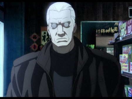 ghost in the shell 2 - philosopher, cranky, glasses, store