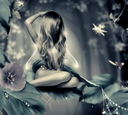 Fantasy girl - art, girl, fantasy, flower