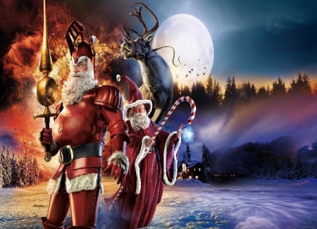 Fantasy Santa Claus - santa, wizard, fire, reindeer, knight