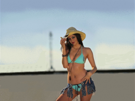 Cowgirl - women, fun, girls, famous, sky, models, female, hot, water, cowgirls, western, pretty, river, style, fashion, rodeo, outdoors, brunettes, bikini, beautiful, ranch, towers, fantastic