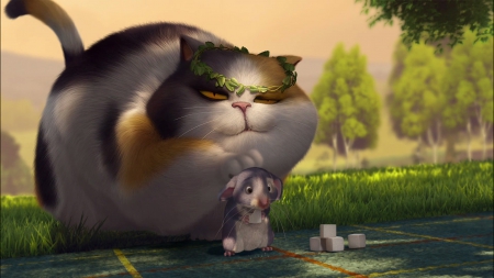 Tinker Bell and The great fairy rescue (2010) - cat, movie, white, disney, animal, green, mouse, tinker bell, the great fairy rescue