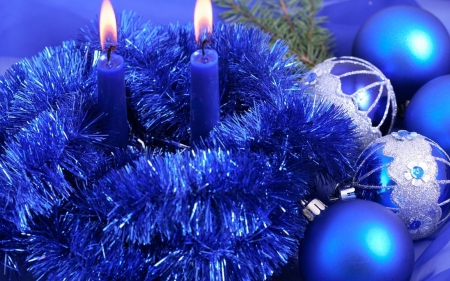 Blue Christmas - glitter, balls, decoration, candles