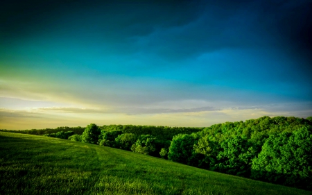 SUMMER FIELD - storm, clouds, trees, hills, landscape, hillside, grass, missouri, nature, mountains, ozarks