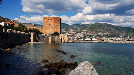 herakles beach - sky, beach, castle, sun, alanya, summer, sea