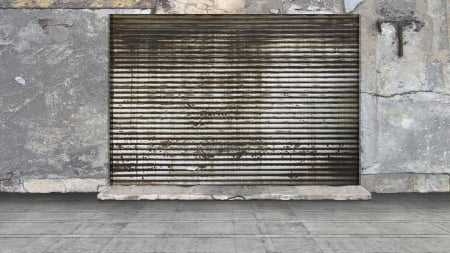 Concrete with Steel Rollup Door - grunge, door, steel, scene, concrete