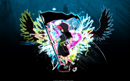 KingdomHearts - Sora, Wings, Kingdom Hearts, Neon, Scythe