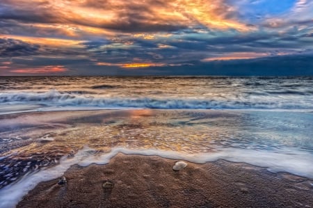 Ocean Waves - beach, ocean, sky, clouds, ocean waves, sunset, sea, nature, waves