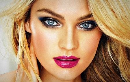 Candice Swanepoel - woman, model, girl, blonde, Candice Swanepoel, beauty, pink, blue eyes