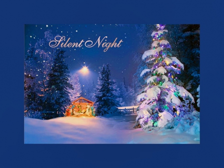 Silent Night - Nativity, blue, snow, Christmas, tree