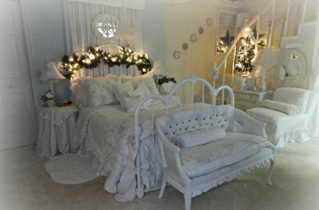 Decorated Bedroom in Christmas Spirit - interior, architecture, bedroom, house, christmas