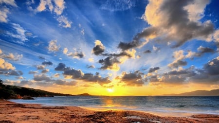 glorious sunrise - clouds, sea, sunrise, beach