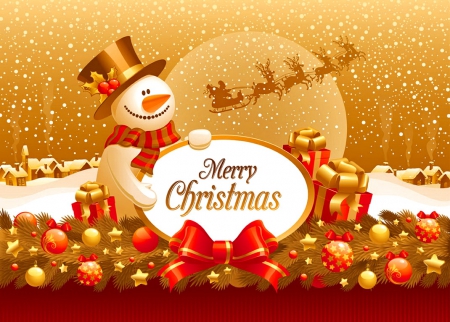 Merry Christmas - gifts, magic, snowflakes, town, snow, santa claus, deers, holiday, ribbon, merry christmas, nice, smiling, sky, mood, decoration, beautiful, balls, lovely, smowman, village, christmas, season, cute