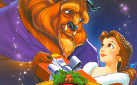 Beauty and the Beast ~ Christmas - blue, orange, christmas, beauty and the beast, belle, purple, movie, box, gift, lion, disney