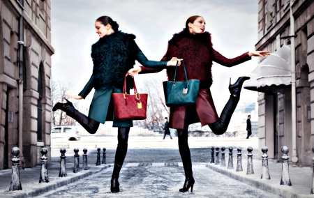 Emily Didonato and Coco Rocha - woman, coco rocha, girl, winter, stiletto, emily didonato, model, shoe, white, blue, red