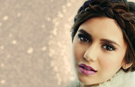 Nina Dobrev - woman, nina dobrev, fur, actress, girl, white, glitter, pink, by cehenot, vampire diaries