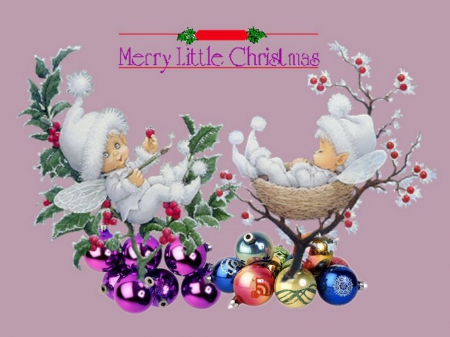 Merry Little Christmas - cute, baby, leaves, xmas, basket, bulbs