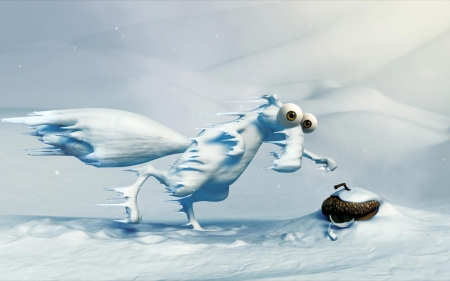 Scrat - nut, winter, blue, ice, scrat, frozen, white, ice age, funny, frost, squirrel