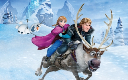 Frozen (2013) - snowman, winter, blue, pink, frozen, anna, sven, reindeer, disney