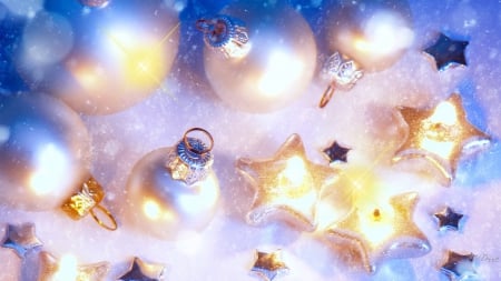 Christmas Pink and Blue - shine, pink, glow, soft, stars, christmas, blue, pastels, decorations, feliz navidad, lavender, snow