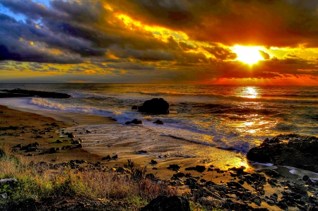 SUNSET HORIZON - sunset  clouds, beach, waterscapes, photography