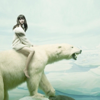 woman on a polar bear