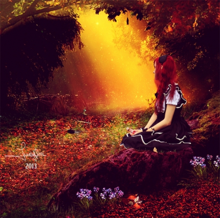 Woodland - forest, lady, fantasy, woodland