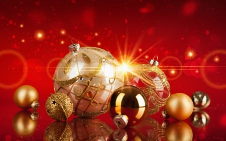 Golden Christmas - merry christmas, balls, light, golden, beautiful, new years