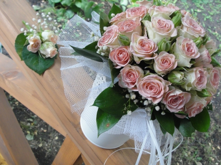 Bouquet - roses, pink roses, wedding bride, beauty, lovely, bouquet