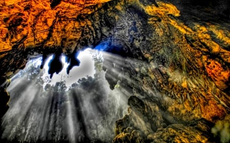 SILVER RODS of NATURE - cave, sun, hdr, rays