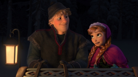 Frozen (2013) - girl, pink, man, lantern, dark, black, frozen, anna, movie, disney