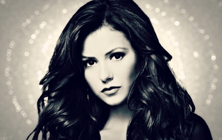 Nina Dobrev - by cehenot, tv series, girl, actress, vampire diaries, black, nina dobrev, white, woman, glitter