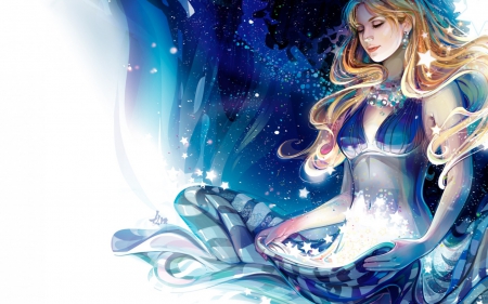 Serenity - fantasy, white, winter, blue, serenity, girl