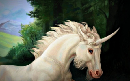 Unicorn - white, fantasy, painting, unicorn, art, green