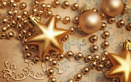 Golden Decorations - balls, new year, stars, merry christmas, bells, golden, decor