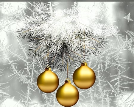 White christmas - white4, branches, decoration, beautiful, balls, snow, lovely, christmas, grey, frozen, holiday, silver, frost, nice